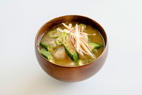 みょうがの香りがアクセント ⚡️オクラと長芋のみそ汁