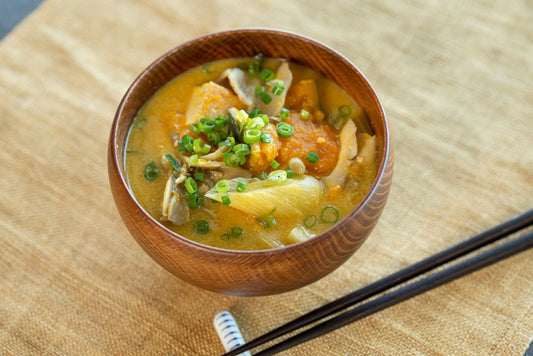 かぼちゃと豚肉の豆乳味噌汁の完成写真